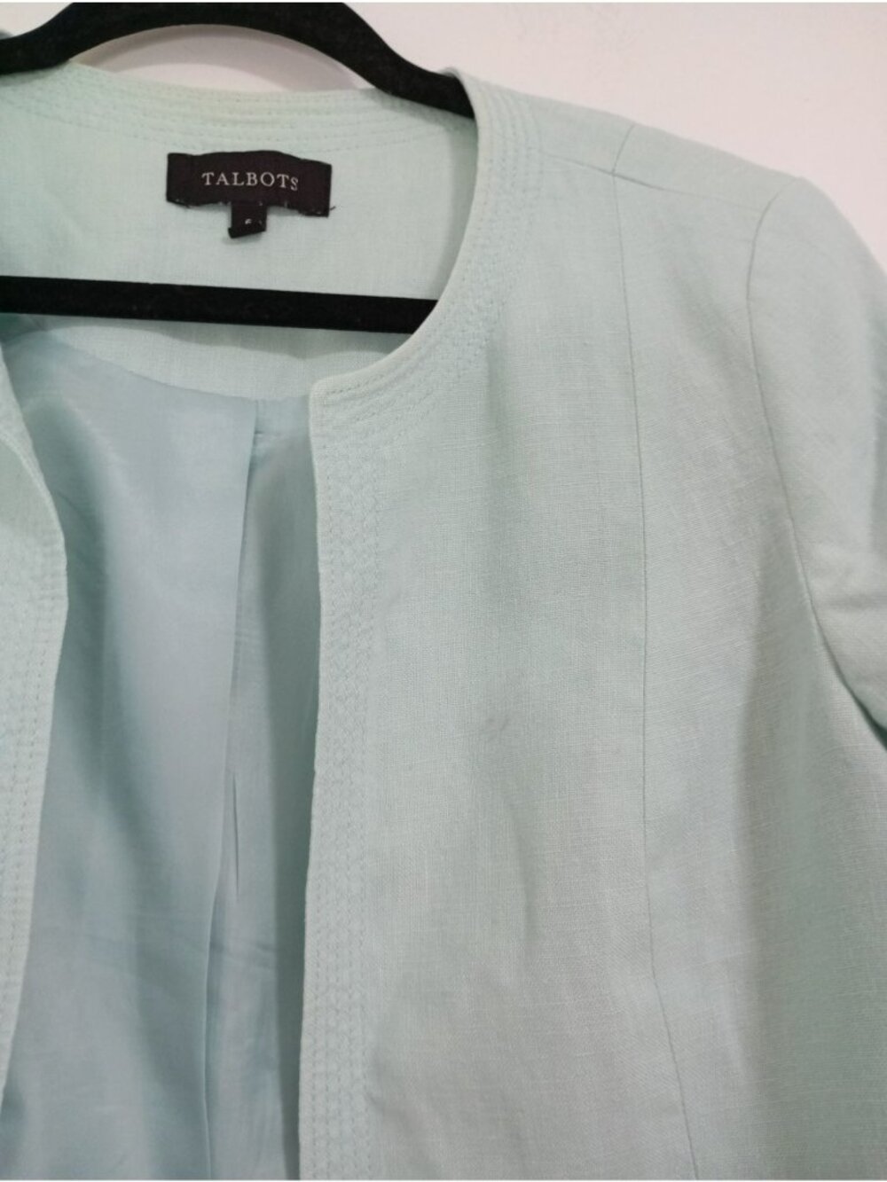 Talbots Womens Light Mint Green Open-Front 100% Linen Blazer Size 6 Classic Fit - Picture 5 of 10